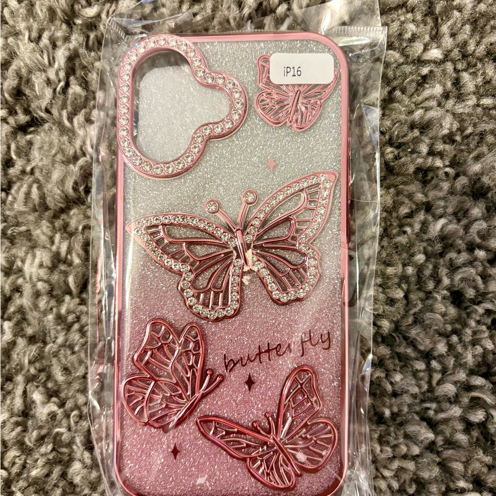 Amazon Pink and Silver Butterfly Phone Case